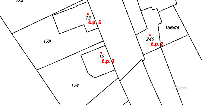 Liběchov 3 na parcele st. 12 v KÚ Liběchov, Katastrální mapa
