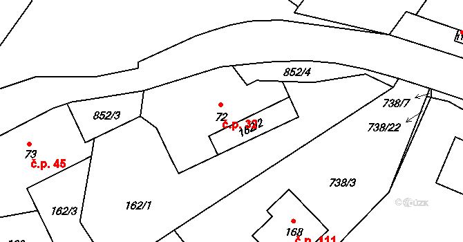Drahobudice 32 na parcele st. 72 v KÚ Drahobudice, Katastrální mapa
