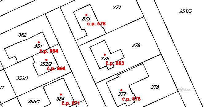 Chodov 563, Praha na parcele st. 375 v KÚ Chodov, Katastrální mapa