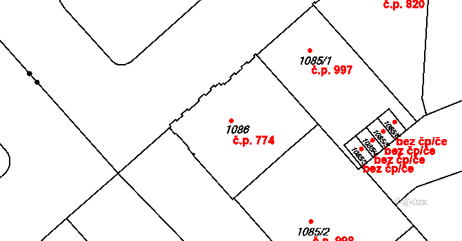 Bubeneč 774, Praha na parcele st. 1086 v KÚ Bubeneč, Katastrální mapa