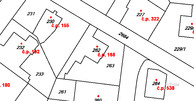 Kyje 165, Praha na parcele st. 262 v KÚ Kyje, Katastrální mapa