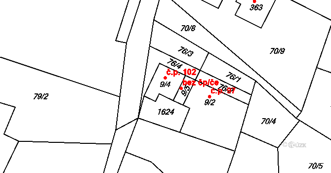 Dublovice 102 na parcele st. 9/4 v KÚ Dublovice, Katastrální mapa