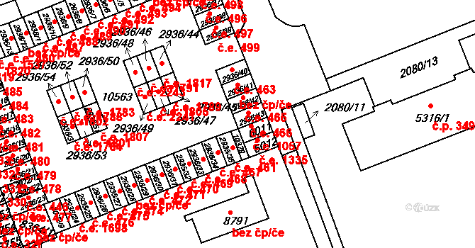 Hodonín 466 na parcele st. 2936/43 v KÚ Hodonín, Katastrální mapa
