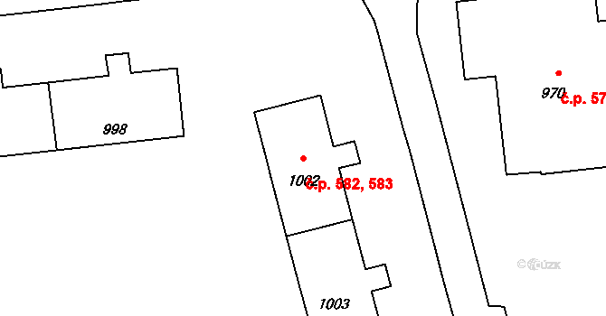 Neředín 582,583, Olomouc na parcele st. 1002 v KÚ Neředín, Katastrální mapa