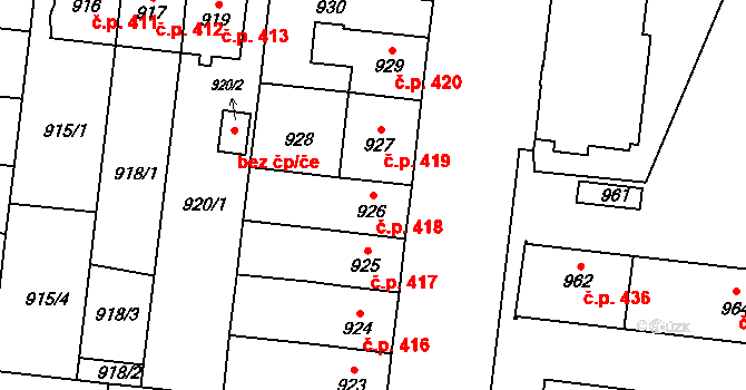 České Budějovice 7 418, České Budějovice na parcele st. 926 v KÚ České Budějovice 7, Katastrální mapa