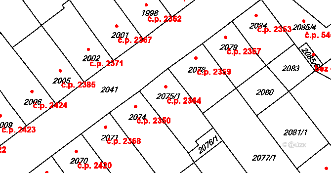 Chomutov 2364 na parcele st. 2075/1 v KÚ Chomutov II, Katastrální mapa