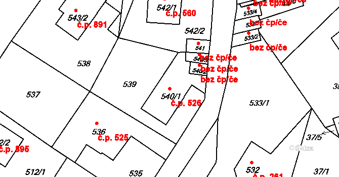 Liberec XIV-Ruprechtice 526, Liberec na parcele st. 540/1 v KÚ Ruprechtice, Katastrální mapa