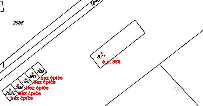 Kukleny 386, Hradec Králové na parcele st. 871 v KÚ Kukleny, Katastrální mapa