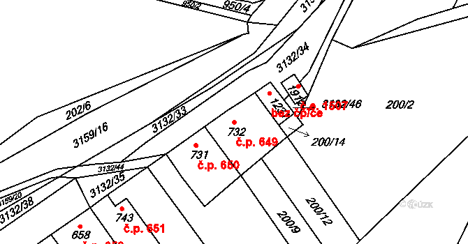 Ivančice 649 na parcele st. 732 v KÚ Ivančice, Katastrální mapa