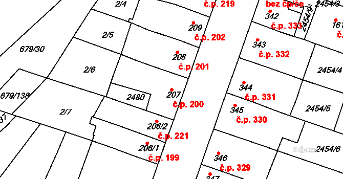 Rosice 200 na parcele st. 207 v KÚ Rosice u Brna, Katastrální mapa