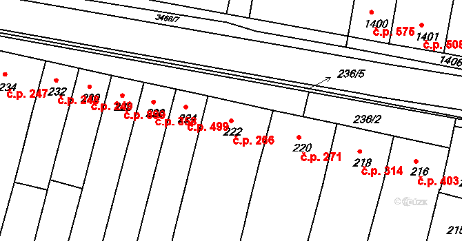 Střelice 266 na parcele st. 222 v KÚ Střelice u Brna, Katastrální mapa