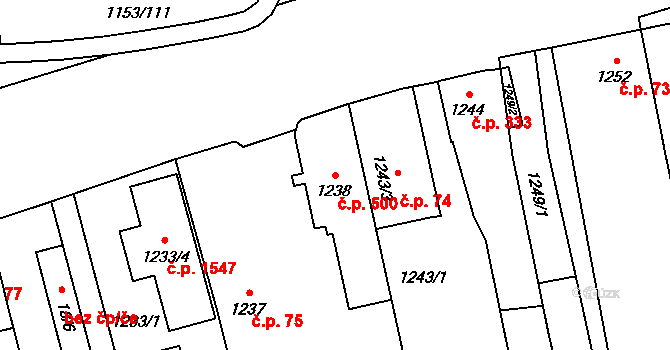 Kylešovice 500, Opava na parcele st. 1238 v KÚ Kylešovice, Katastrální mapa