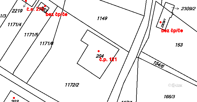 Lačnov 121, Svitavy na parcele st. 204 v KÚ Moravský Lačnov, Katastrální mapa