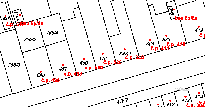 Vrahovice 328, Prostějov na parcele st. 418 v KÚ Vrahovice, Katastrální mapa