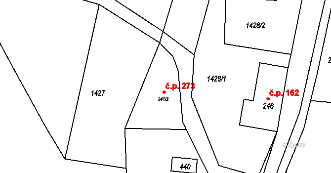 Císařský 273, Šluknov na parcele st. 247/2 v KÚ Císařský, Katastrální mapa