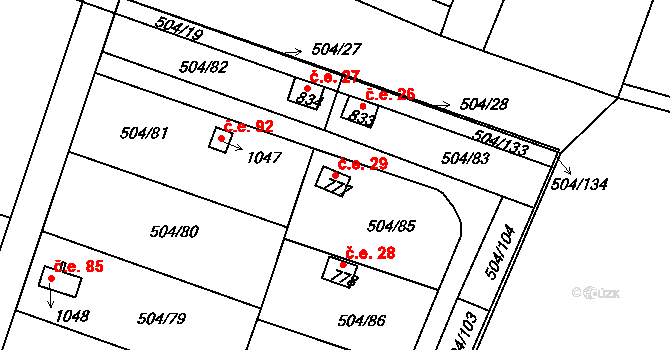 Svobodné Dvory 29, Hradec Králové na parcele st. 777 v KÚ Svobodné Dvory, Katastrální mapa