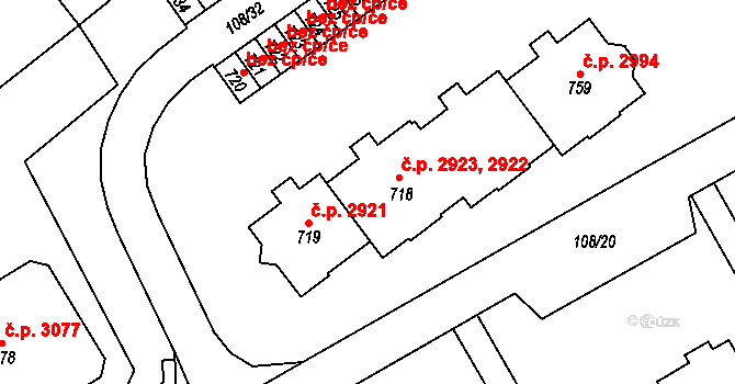 Šumperk 2922,2923 na parcele st. 718 v KÚ Dolní Temenice, Katastrální mapa