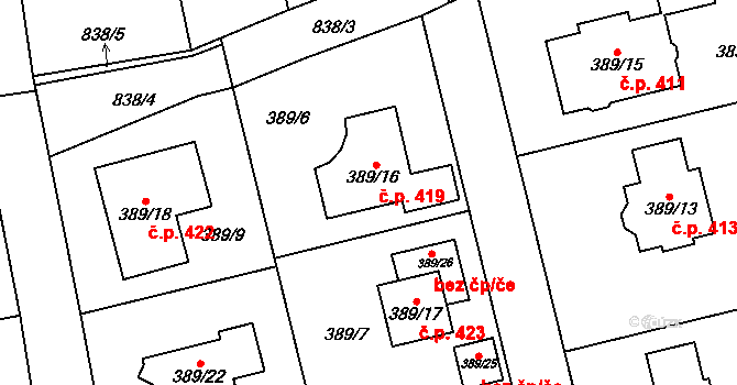 Dolní Rychnov 419 na parcele st. 389/16 v KÚ Dolní Rychnov, Katastrální mapa