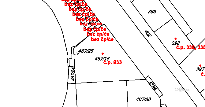 Štýřice 833, Brno na parcele st. 467/16 v KÚ Štýřice, Katastrální mapa