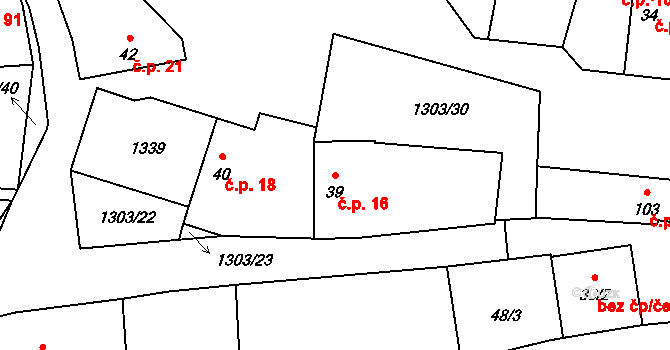 Krpy 16, Kropáčova Vrutice na parcele st. 39 v KÚ Krpy, Katastrální mapa