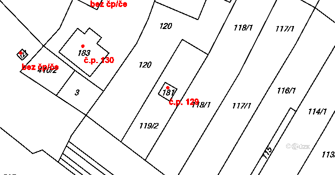 Žešov 129, Prostějov na parcele st. 181 v KÚ Žešov, Katastrální mapa