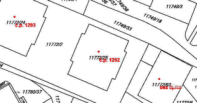Severní Předměstí 1292, Plzeň na parcele st. 11772/25 v KÚ Plzeň, Katastrální mapa