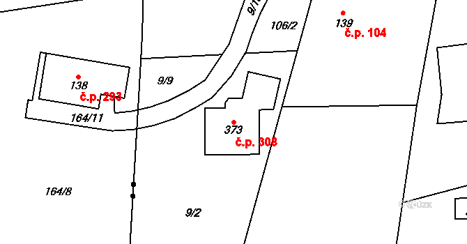 Janské Lázně 308 na parcele st. 373 v KÚ Janské Lázně, Katastrální mapa