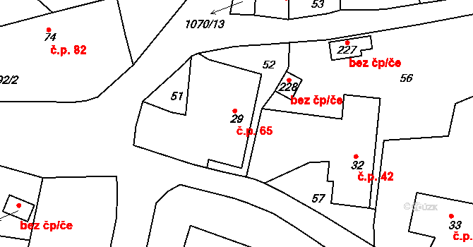 Skořice 65 na parcele st. 29 v KÚ Skořice, Katastrální mapa