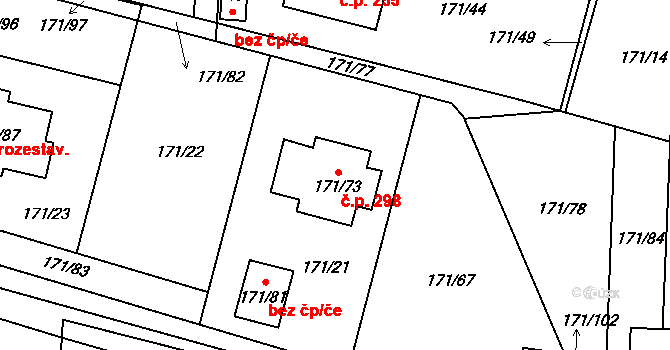 Homole 298 na parcele st. 171/73 v KÚ Homole, Katastrální mapa