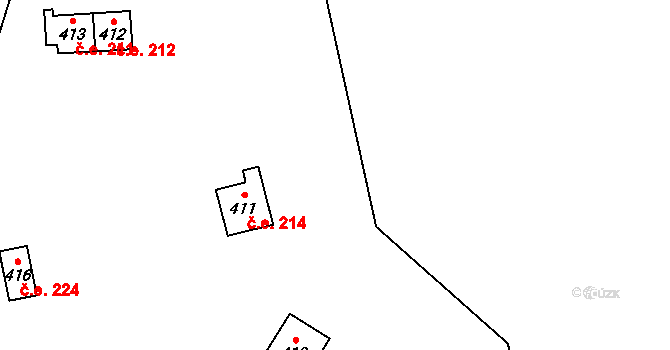 Loučná 214, Lom na parcele st. 411 v KÚ Loučná u Lomu, Katastrální mapa