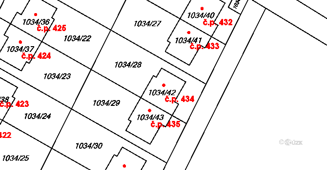 Křelov 434, Křelov-Břuchotín na parcele st. 1034/42 v KÚ Křelov, Katastrální mapa