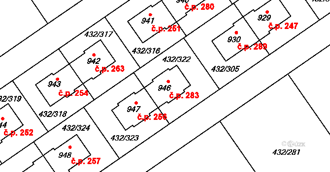 Strašín 283, Říčany na parcele st. 946 v KÚ Strašín u Říčan, Katastrální mapa