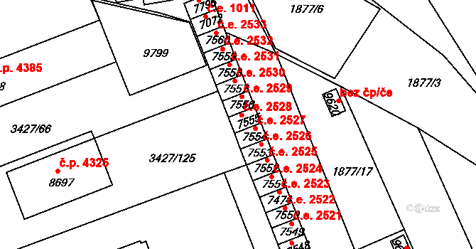 Hodonín 2529 na parcele st. 7556 v KÚ Hodonín, Katastrální mapa