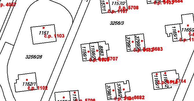 Zlín 5707 na parcele st. 1156/2 v KÚ Zlín, Katastrální mapa