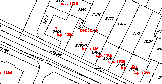 Předměstí 1148, Litoměřice na parcele st. 2403/1 v KÚ Litoměřice, Katastrální mapa