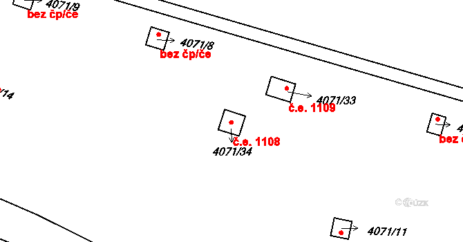 Předměstí 1108, Litoměřice na parcele st. 4071/34 v KÚ Litoměřice, Katastrální mapa
