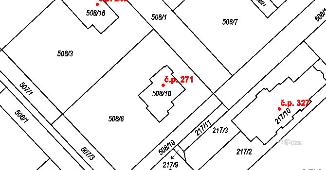 Lhotka 271, Ostrava na parcele st. 508/18 v KÚ Lhotka u Ostravy, Katastrální mapa