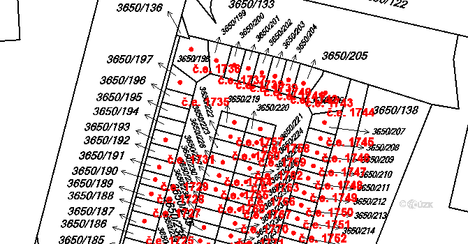 Jindřichův Hradec III 1757, Jindřichův Hradec na parcele st. 3650/219 v KÚ Jindřichův Hradec, Katastrální mapa