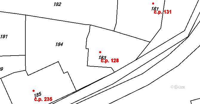 Bošovice 128 na parcele st. 183 v KÚ Bošovice, Katastrální mapa