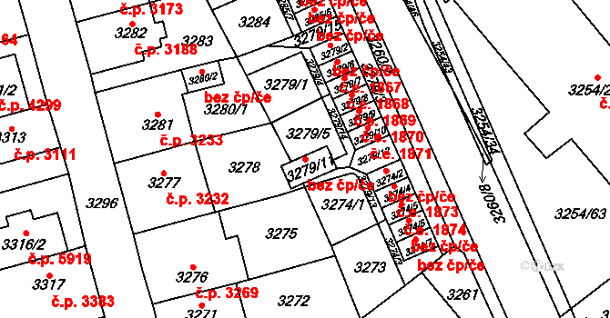 Chomutov 45016780 na parcele st. 3279/11 v KÚ Chomutov I, Katastrální mapa