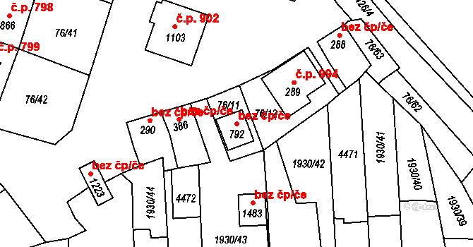 Hrušovany nad Jevišovkou 47493780 na parcele st. 792 v KÚ Hrušovany nad Jevišovkou, Katastrální mapa
