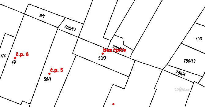 Český Rudolec 47516780 na parcele st. 50/3 v KÚ Markvarec, Katastrální mapa