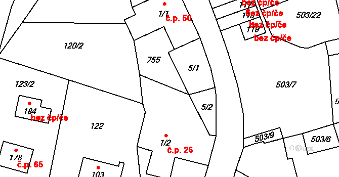 Dřevíkov 26, Vysočina na parcele st. 1/2 v KÚ Dřevíkov, Katastrální mapa