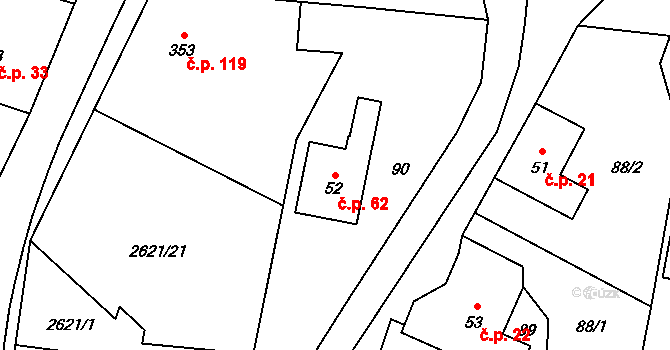 Záboří 62, Proseč na parcele st. 52 v KÚ Záboří u Proseče, Katastrální mapa