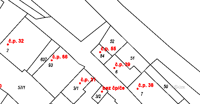 Jiřice 55, Kostelec nad Labem na parcele st. 84 v KÚ Jiřice u Kostelce nad Labem, Katastrální mapa