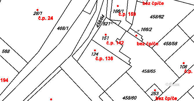 Úžice 136 na parcele st. 124 v KÚ Úžice u Kralup nad Vltavou, Katastrální mapa