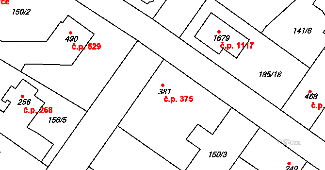Neratovice 375 na parcele st. 381 v KÚ Neratovice, Katastrální mapa