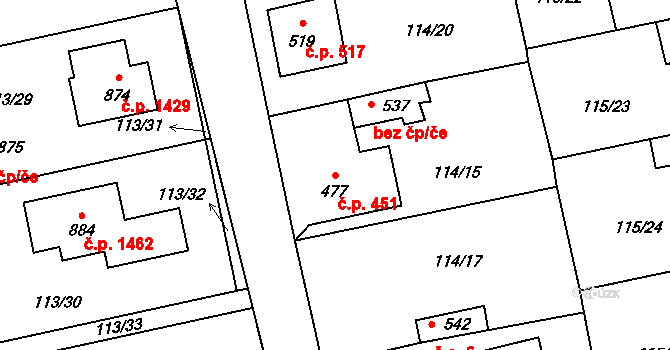 Rudná 451 na parcele st. 477 v KÚ Dušníky u Rudné, Katastrální mapa