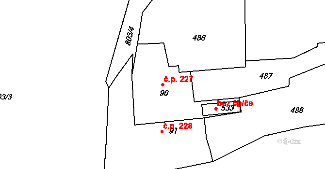 Středokluky 227 na parcele st. 90 v KÚ Středokluky, Katastrální mapa