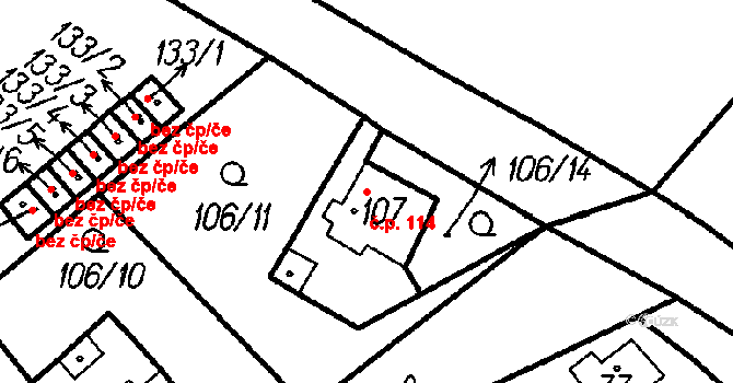 Pernarec 114 na parcele st. 107 v KÚ Pernarec, Katastrální mapa